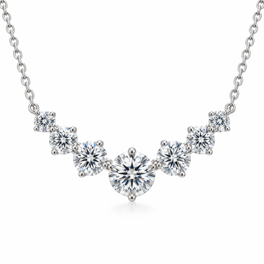The Graduated Moissanite Necklace: graduated moissanite necklace, white gold plated, product photo