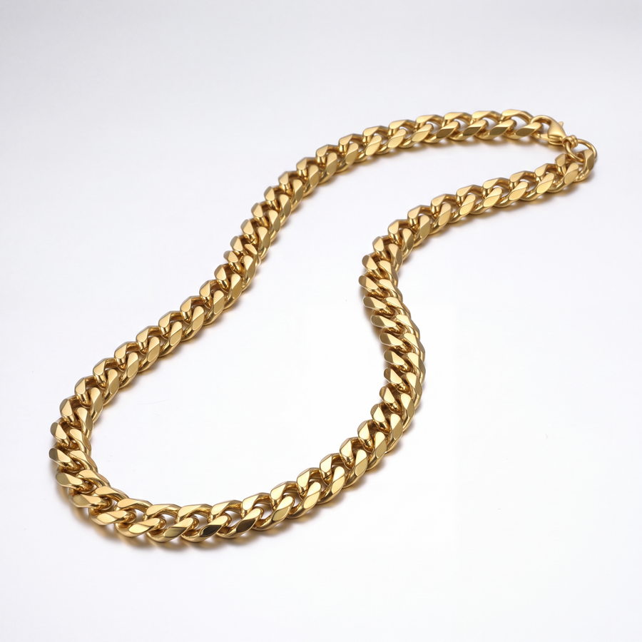 The Curb Chain by JUSMIR, stainless steel curb chain necklace, studio product photo