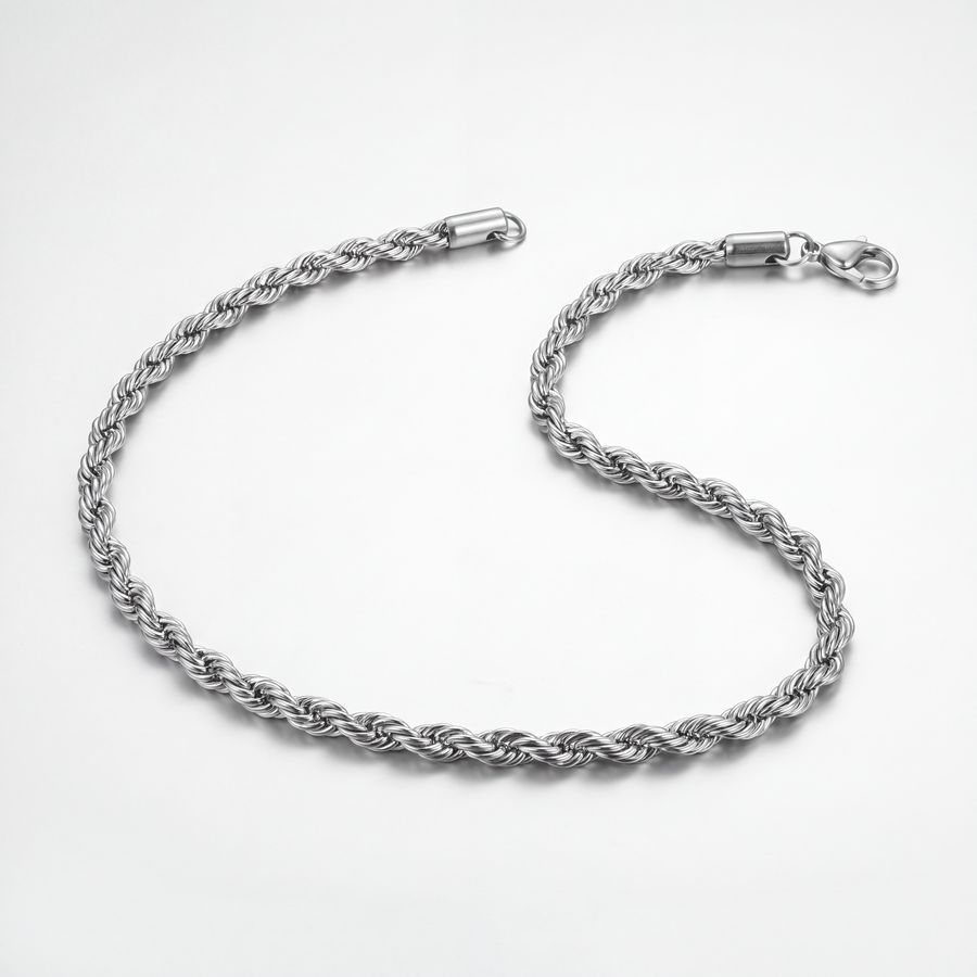 The Rope Chain by JUSMIR, stainless steel rope chain necklace, studio product photo