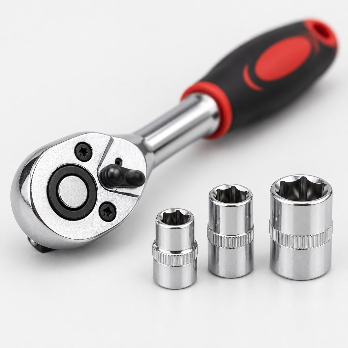 Close-up of the 1/4 inch ratchet head and sockets