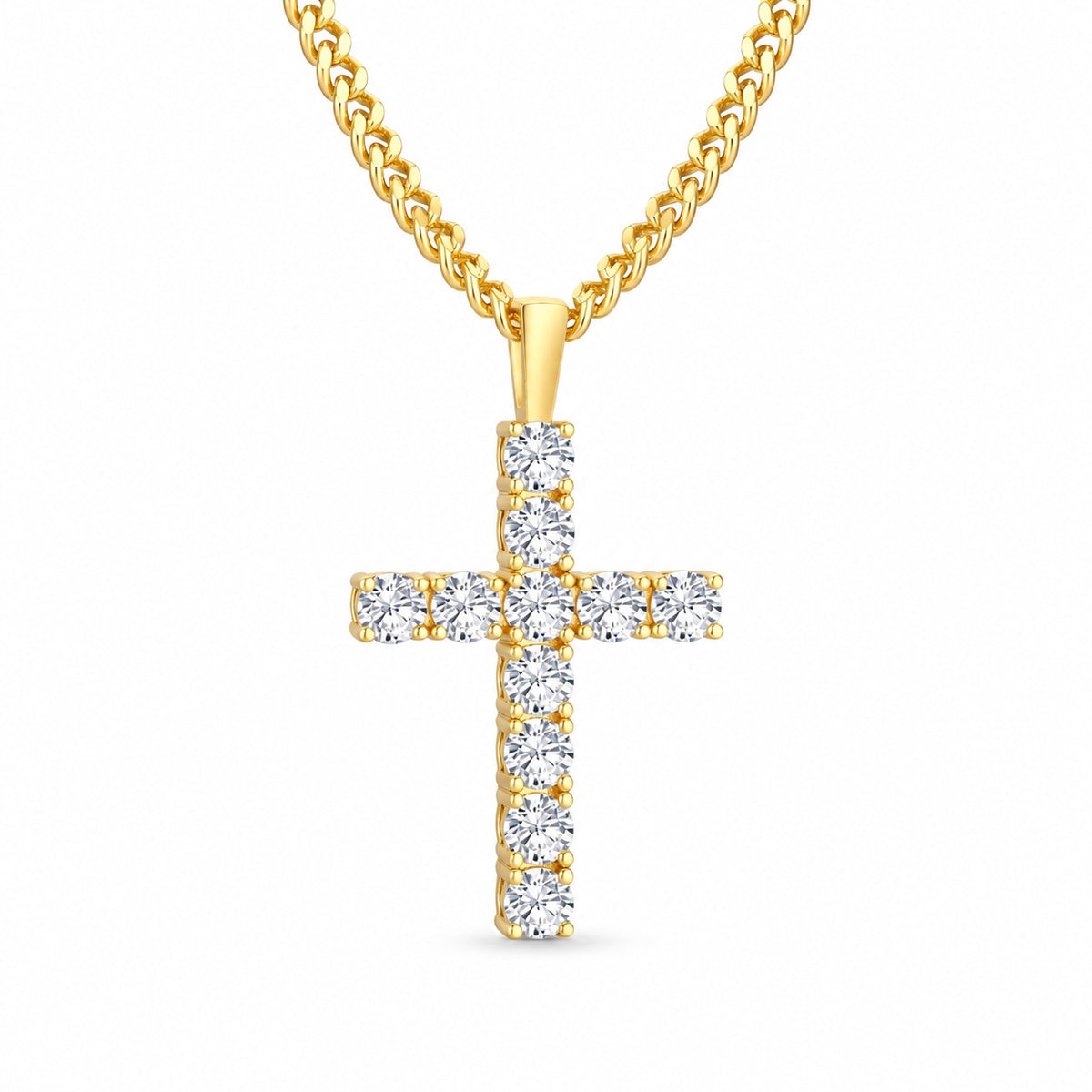 The Moissanite Cross Necklace, 14K gold plated, product photo