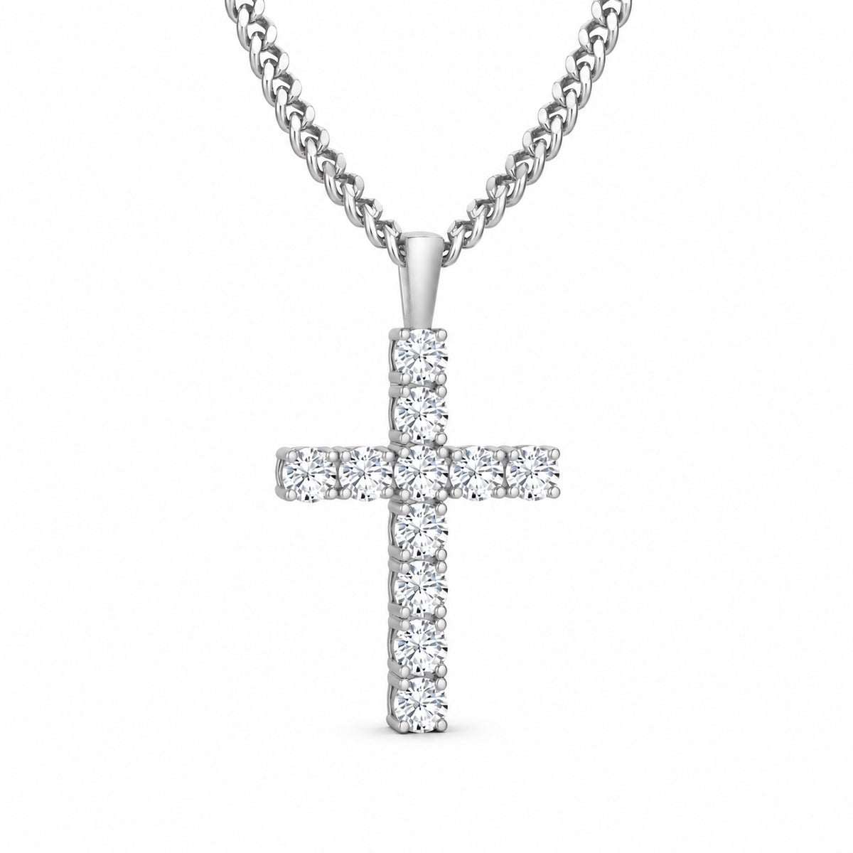 The Moissanite Cross Necklace, white gold plated, product photo