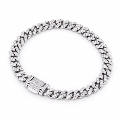 The Moissanite Cuban Link Bracelet, 6 mm, white gold plated, product photo