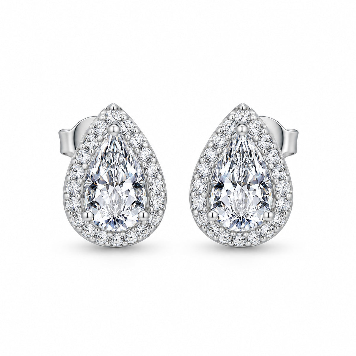 The Pear Halo Moissanite Studs, product photo