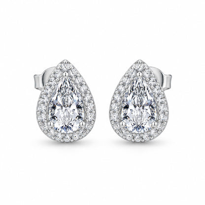 The Pear Halo Moissanite Studs, product photo