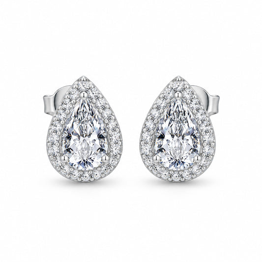 The Pear Halo Moissanite Studs, product photo