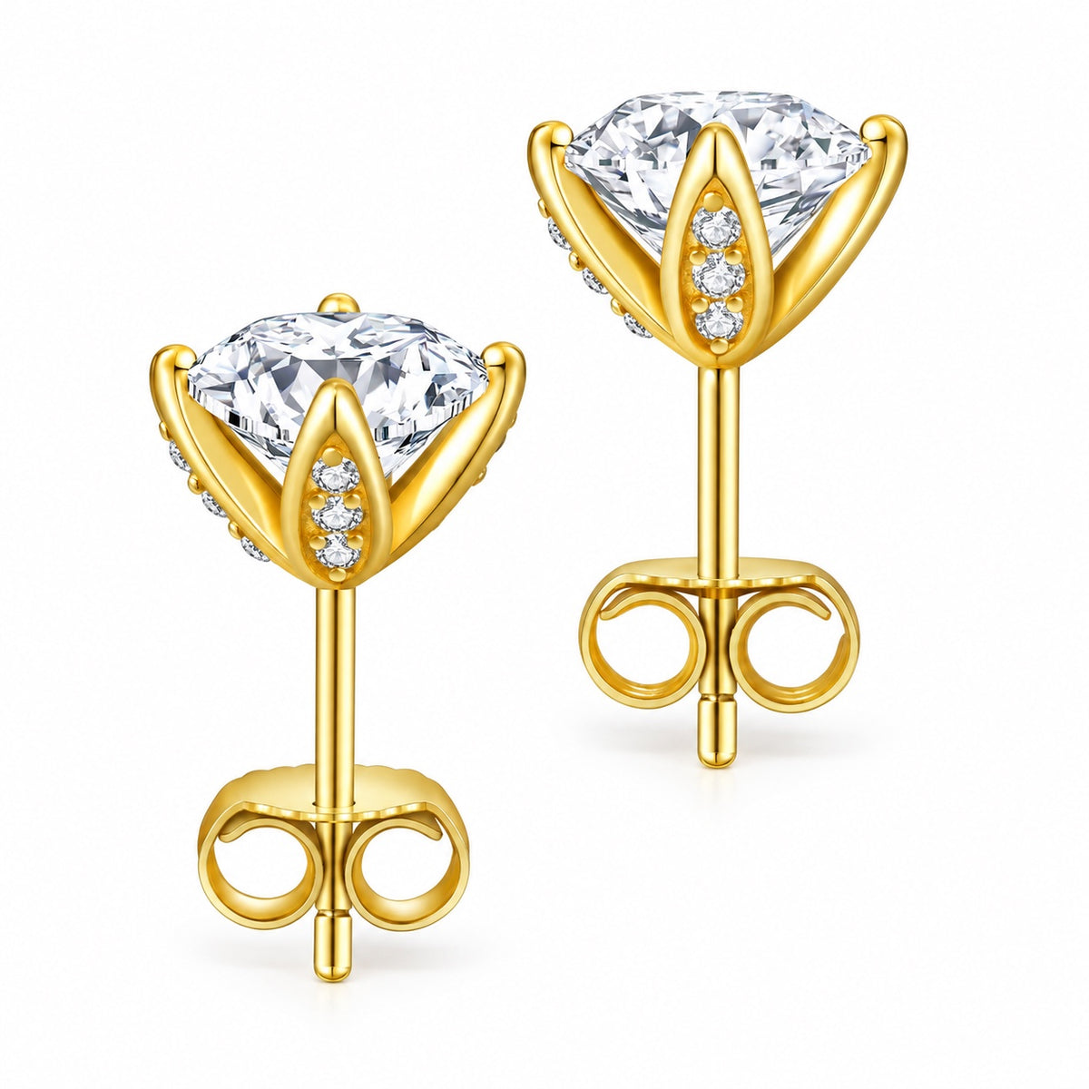 The Tulip Moissanite Studs, 14K gold plated, product photo