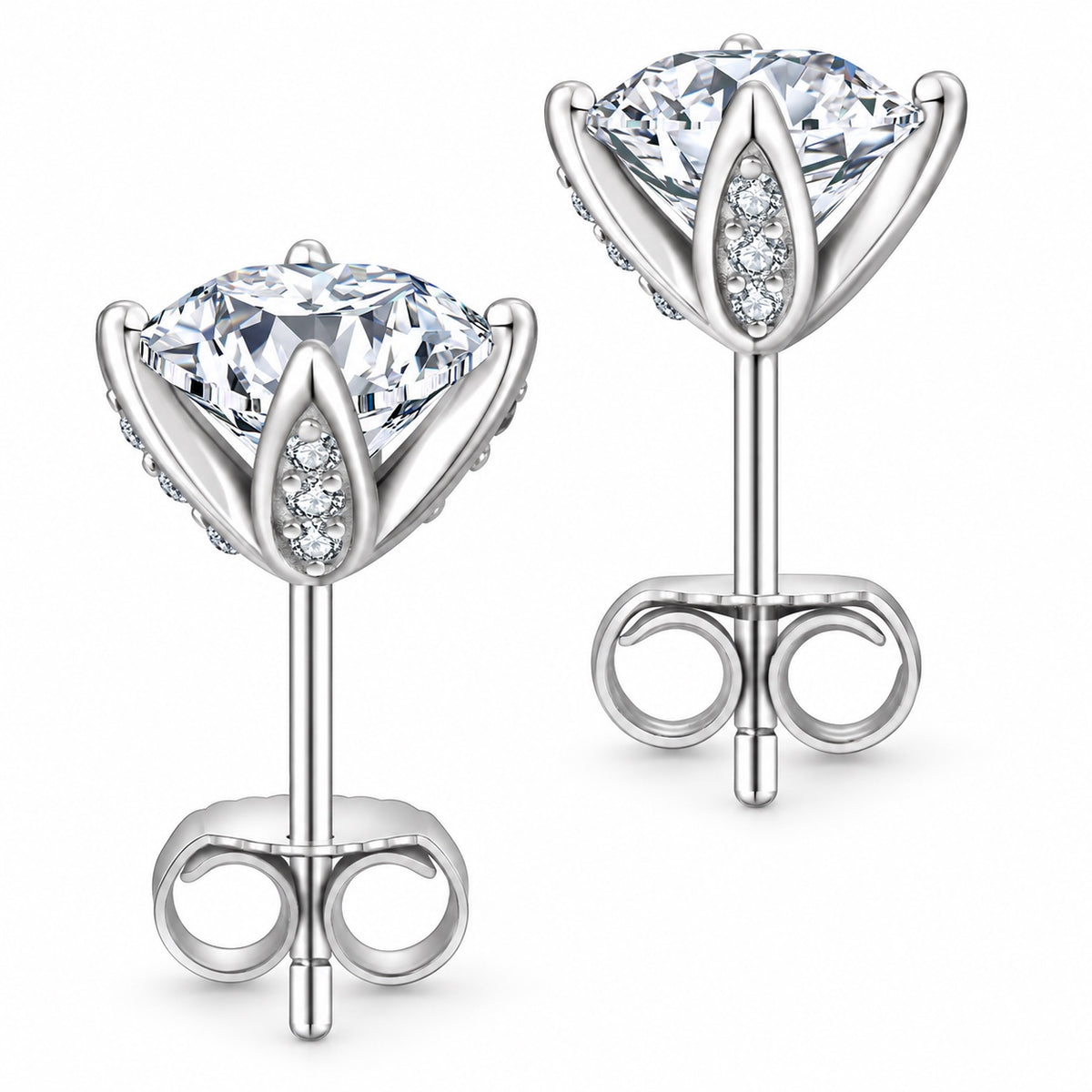 The Tulip Moissanite Studs, white gold plated, product photo