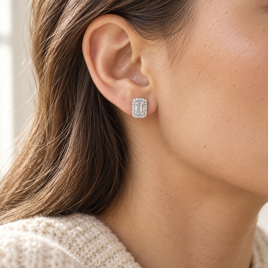 The Emerald Halo Moissanite Studs