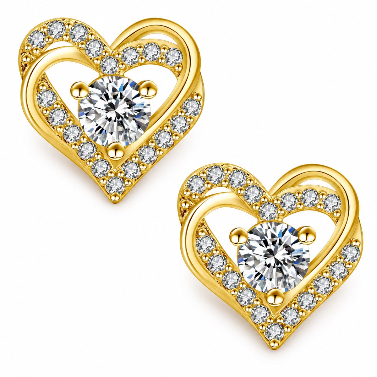 The Heart Moissanite Earrings, 14K gold plated, product photo