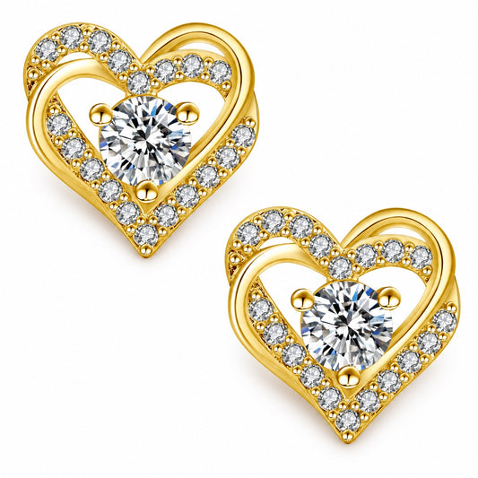 The Heart Moissanite Earrings, 14K gold plated, product photo