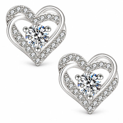 The Heart Moissanite Earrings, white gold plated, product photo