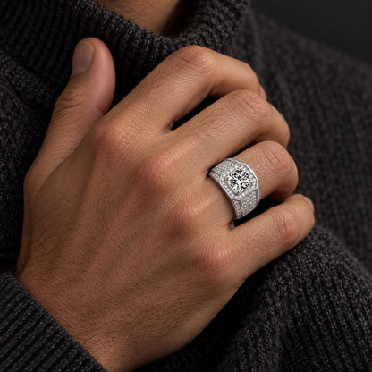 The Pavé Men's Moissanite Ring worn by a model