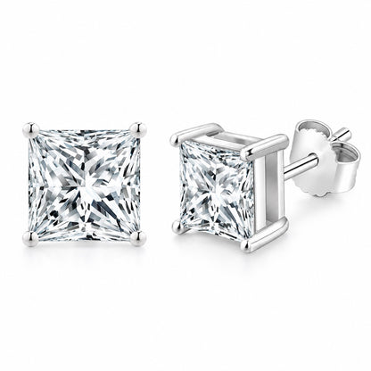 The Princess Cut Moissanite Studs, white gold plated, product photo
