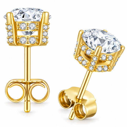 The Crown Moissanite Studs, 14K gold plated, product photo