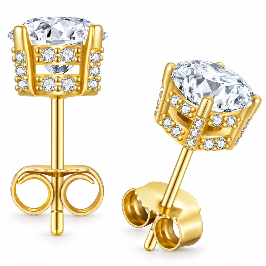 The Crown Moissanite Studs, 14K gold plated, product photo