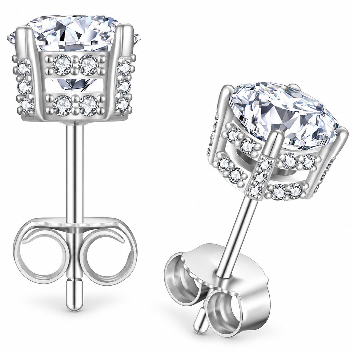 The Crown Moissanite Studs, white gold plated, product photo