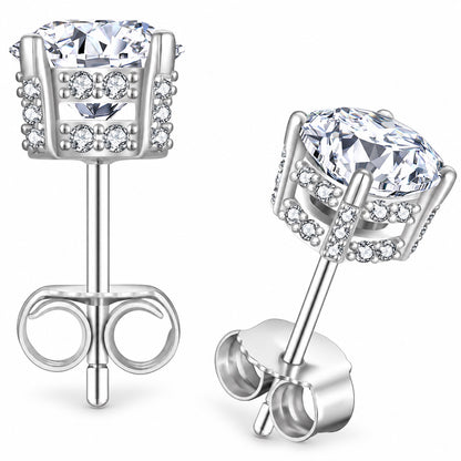 The Crown Moissanite Studs, white gold plated, product photo