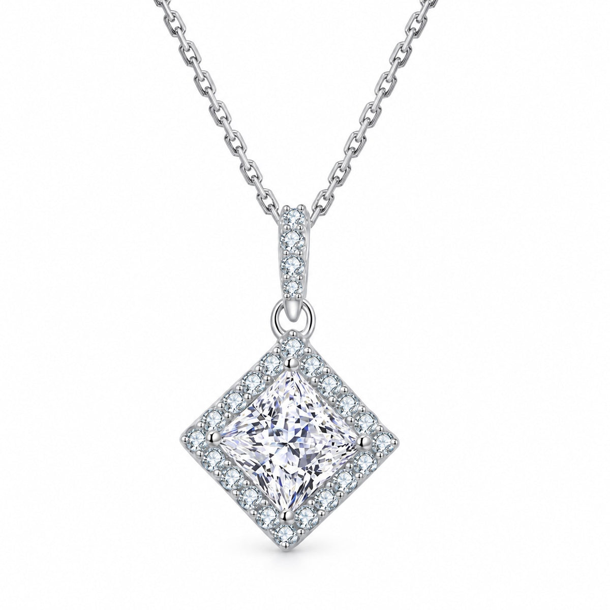 The Princess Halo Moissanite Necklace, product photo