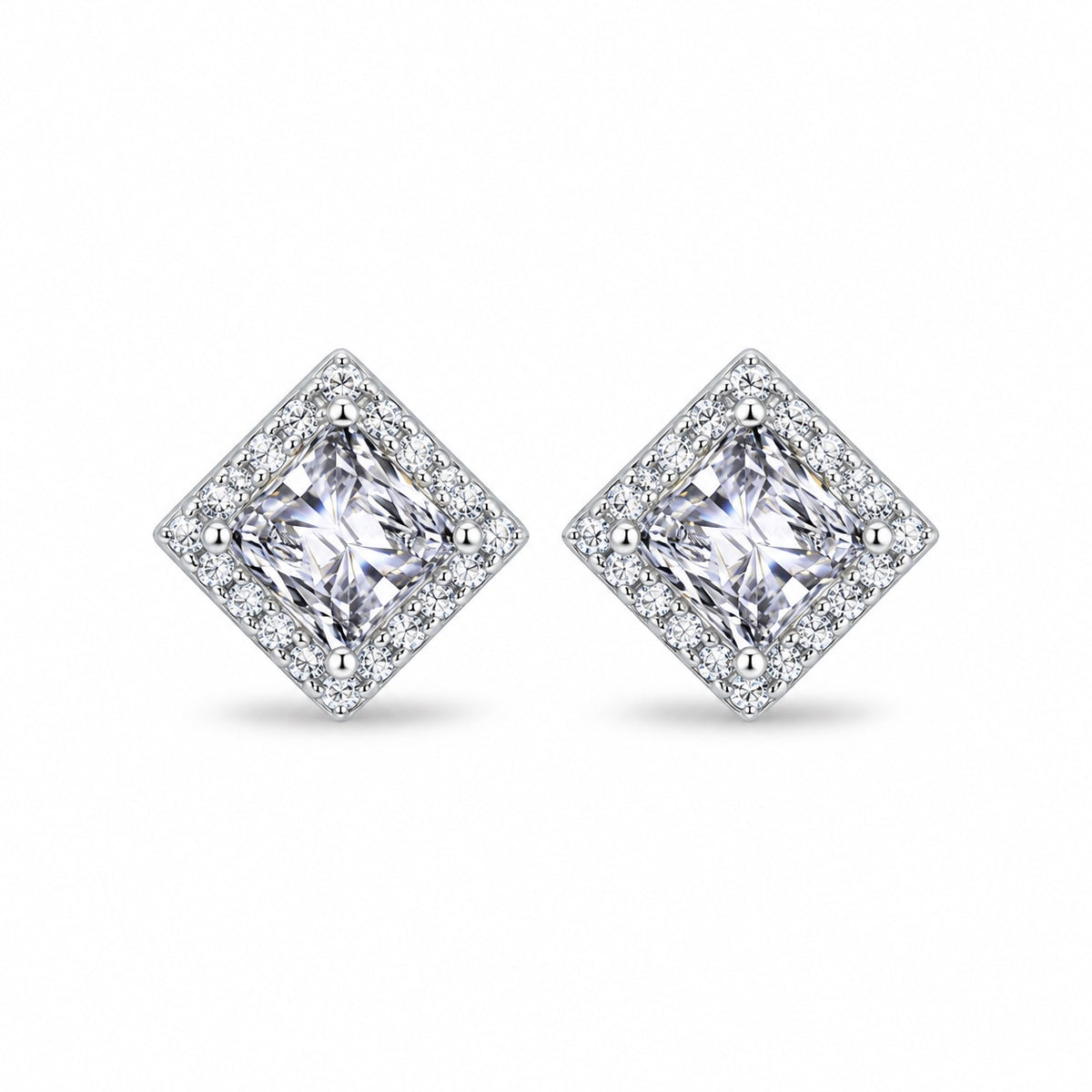 The Princess Halo Moissanite Studs, product photo