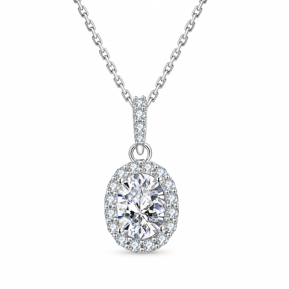 The Oval Halo Moissanite Necklace, product photo