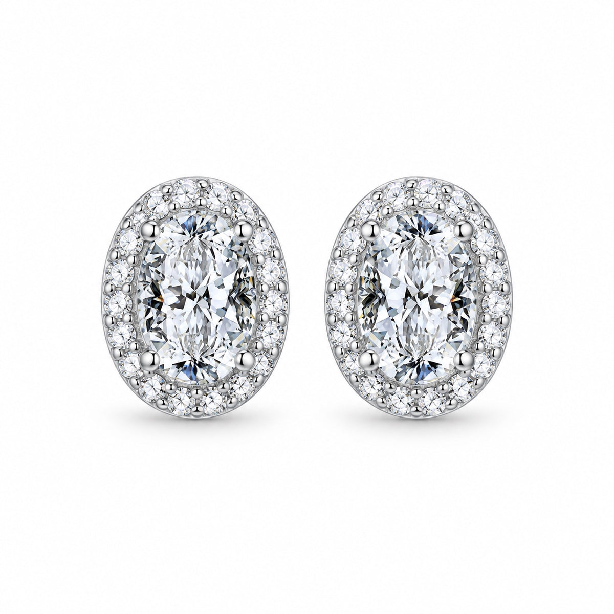 The Oval Halo Moissanite Studs, product photo