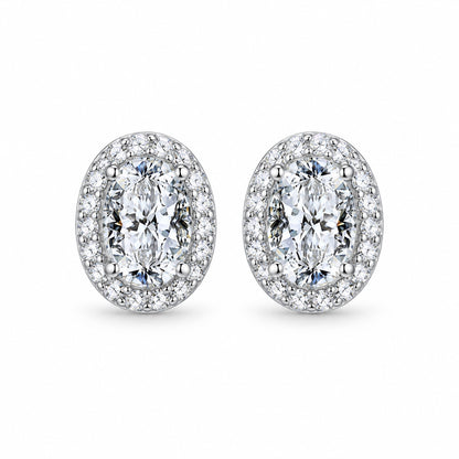 The Oval Halo Moissanite Studs, product photo