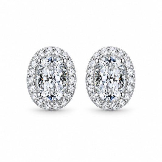The Oval Halo Moissanite Studs, product photo