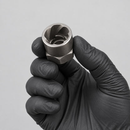 14-piece bolt and nut extractor socket set held in a gloved hand to show its size