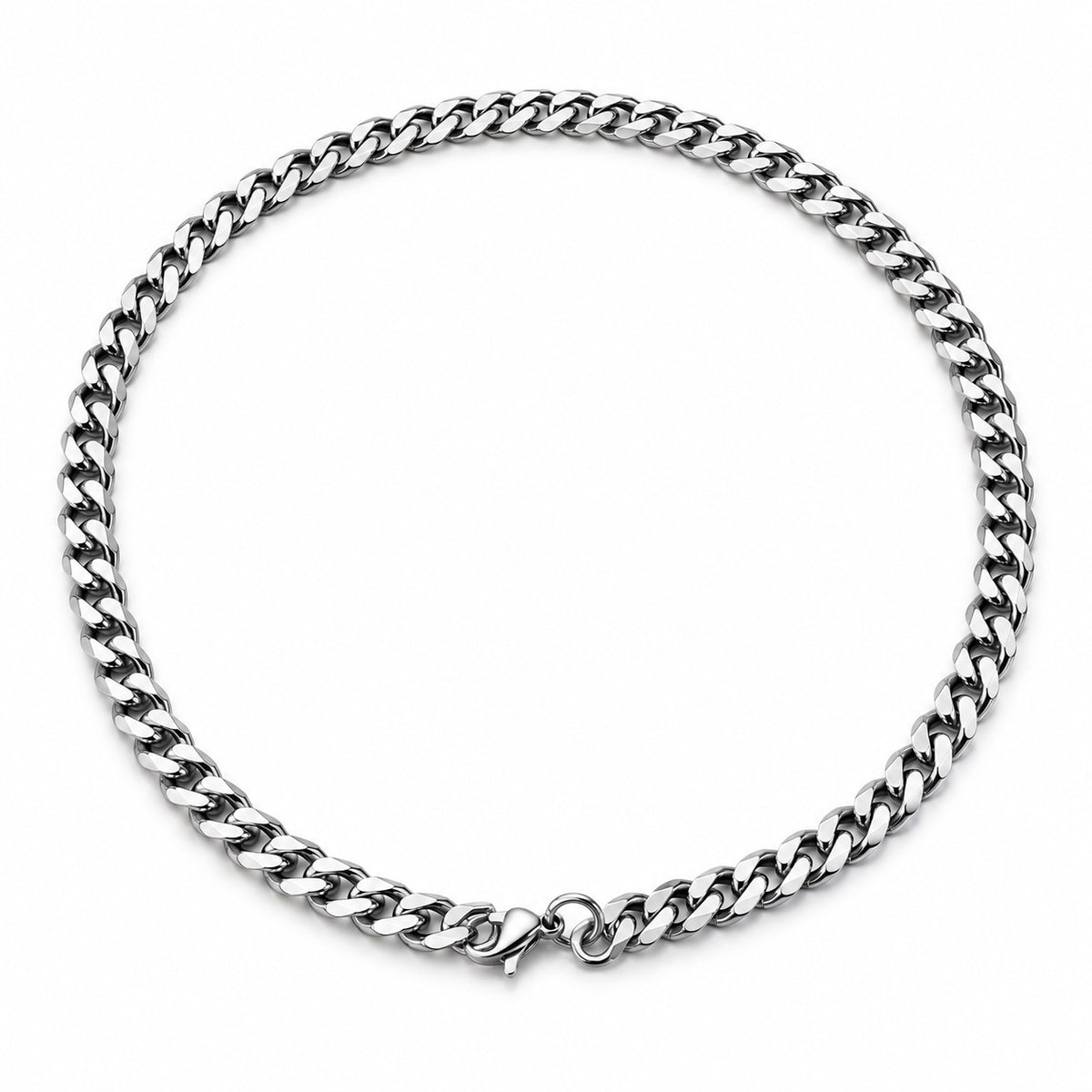 The Curb Chain, silver tone stainless steel curb chain necklace, product photo