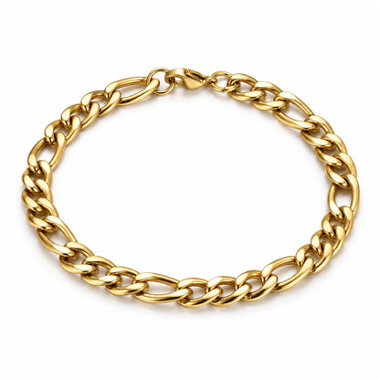 The Figaro Bracelet, gold tone stainless steel Figaro chain bracelet, product photo
