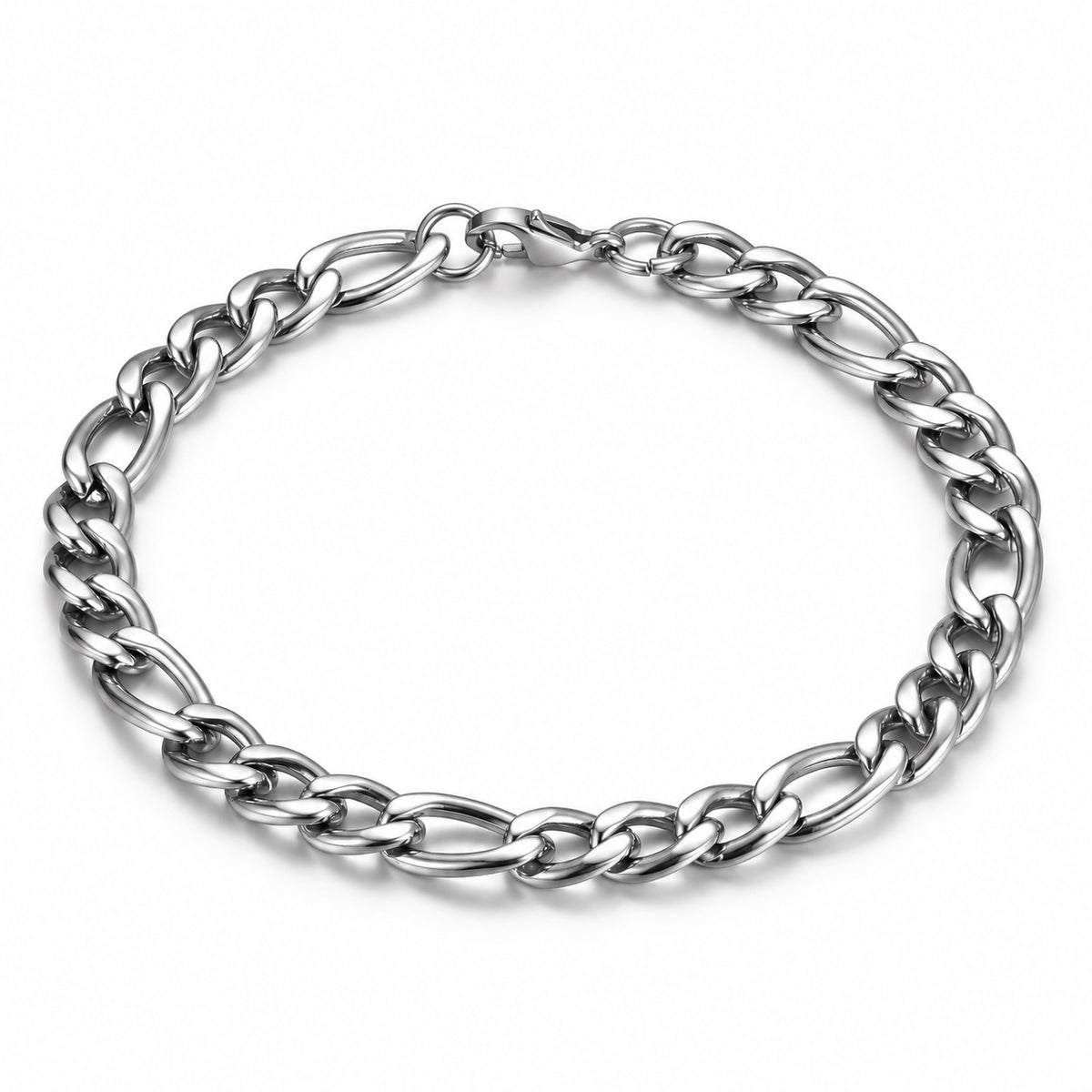 The Figaro Bracelet, silver tone stainless steel Figaro chain bracelet, product photo