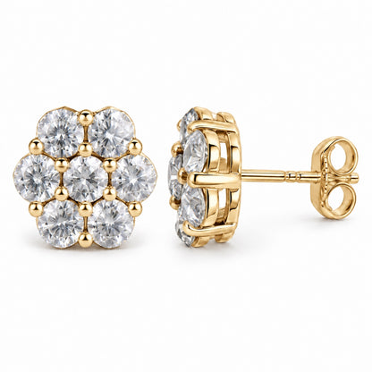 The Flower Moissanite Studs in 14K gold tone finish, product photo