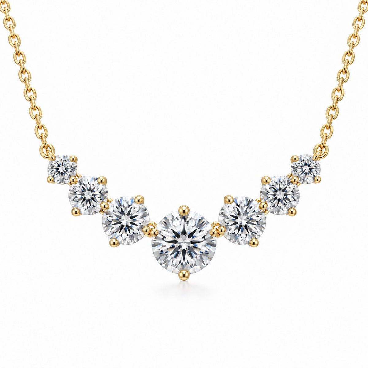 The Graduated Moissanite Necklace in 14K gold plated finish, product photo
