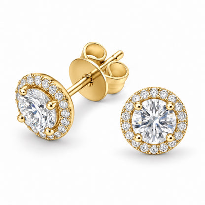 The Halo Moissanite Studs in 14K gold plated finish, product photo