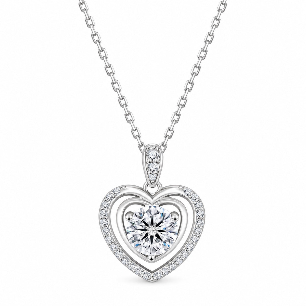 The Heart Moissanite Necklace, silver tone, product photo