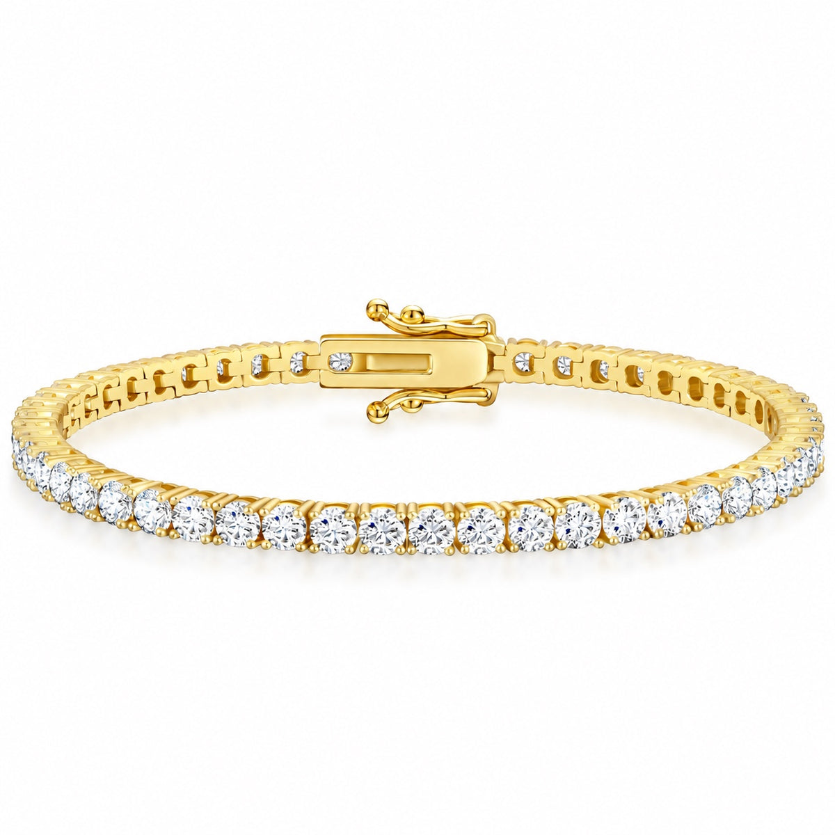 The Moissanite Tennis Bracelet in 14K gold plated finish, product photo