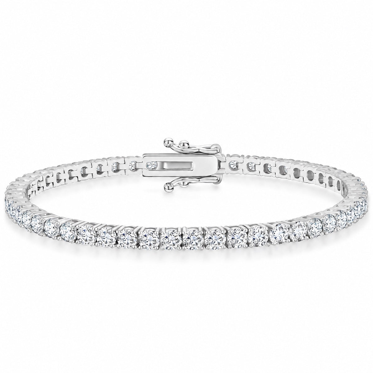 The Moissanite Tennis Bracelet in white gold plated finish, product photo
