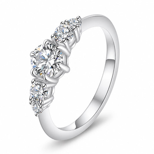 The Three-Stone Moissanite Ring in sterling silver, product photo