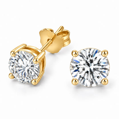 The Solitaire Moissanite Studs in 14K gold plated finish, product photo
