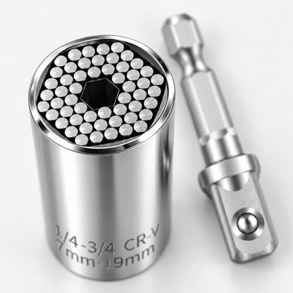 Close-up of the spring-loaded steel pins inside the universal socket